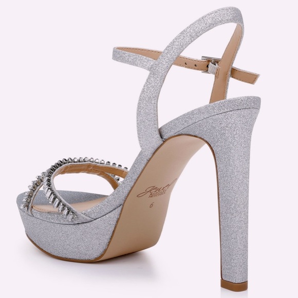 EUC Jewel Badgley Mischka Gallant Platform Sandal Glittering Silver Heels - Picture 11 of 13